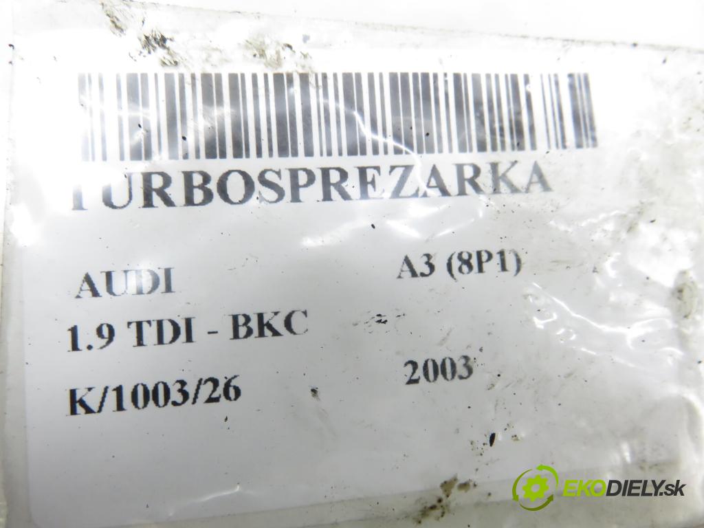 AUDI A3 (8P1) HB 2003 77,00 1.9 TDI - BKC 1896,00 RYCHLONABÍJEČKA: 038253010D (Kompletní turbodmychadlo)