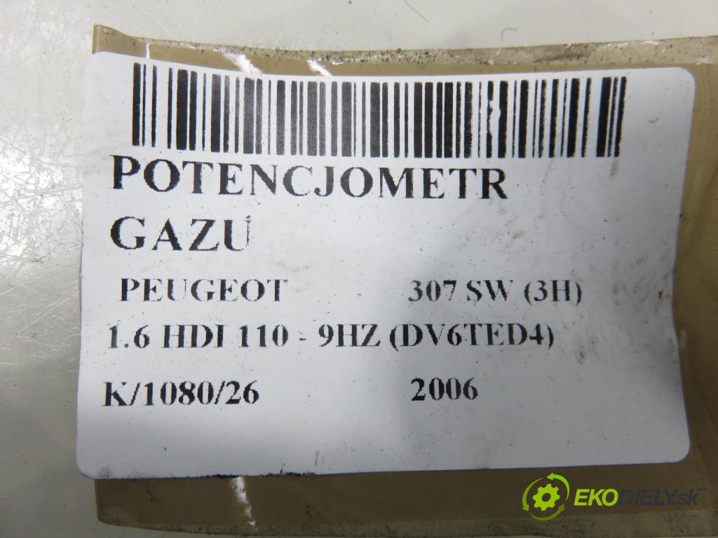 PEUGEOT 307 SW (3H) KOMBI 2006 80,00 1.6 HDI 110 - 9HZ (DV6TED4) 1560,00 potenciometr plynového pedálu 9650889180 ; 0280755001 (Potenciometr plynového pedálu)