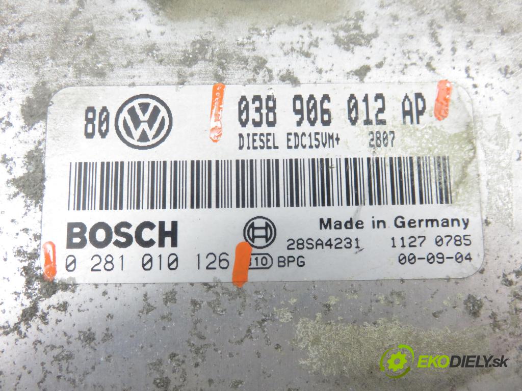 VW GOLF IV (1J1) HB 2001 81,00 1.9 TDI 110 - ASV 1896,00 Riadiaca jednotka Motor 038906012AP ; 0281010126