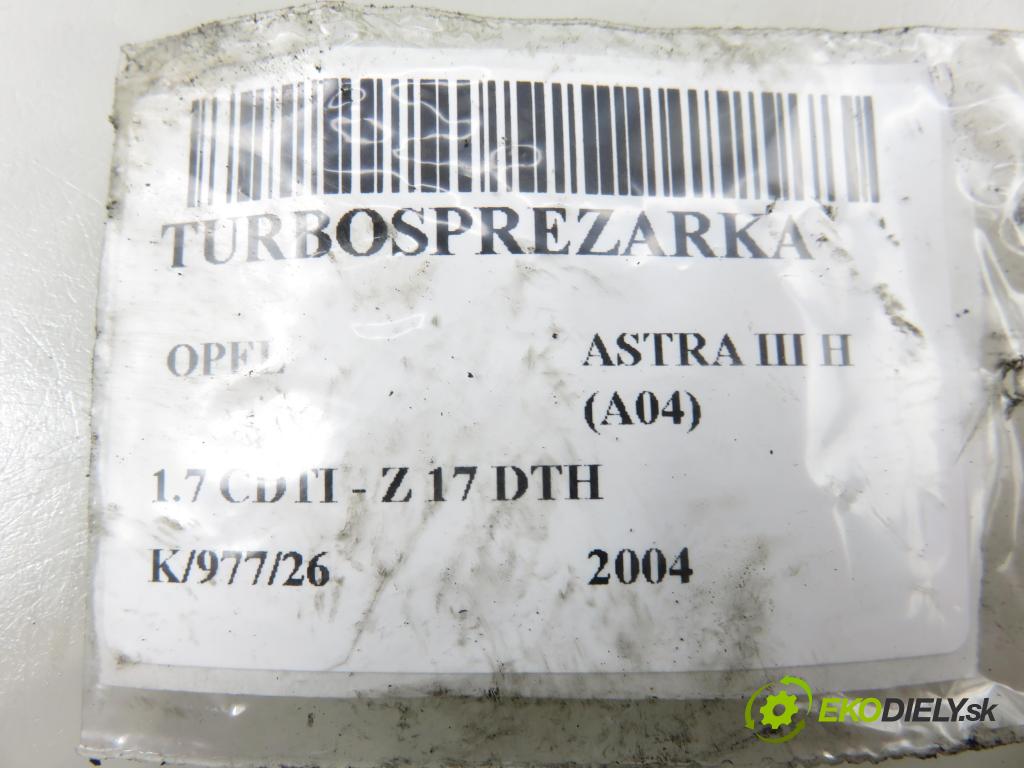 OPEL ASTRA H (A04) HB 2004 74,00 1.7 CDTI - Z 17 DTH 1686,00 Turbodúchadlo 8973000923 (Turbodúchadlo (kompletné))