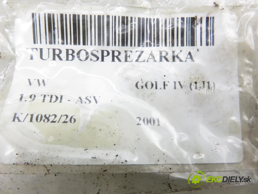 VW GOLF IV (1J1) HB 2001 81,00 1.9 TDI 110 - ASV 1896,00 RYCHLONABÍJEČKA: 038253019D (Kompletní turbodmychadlo)