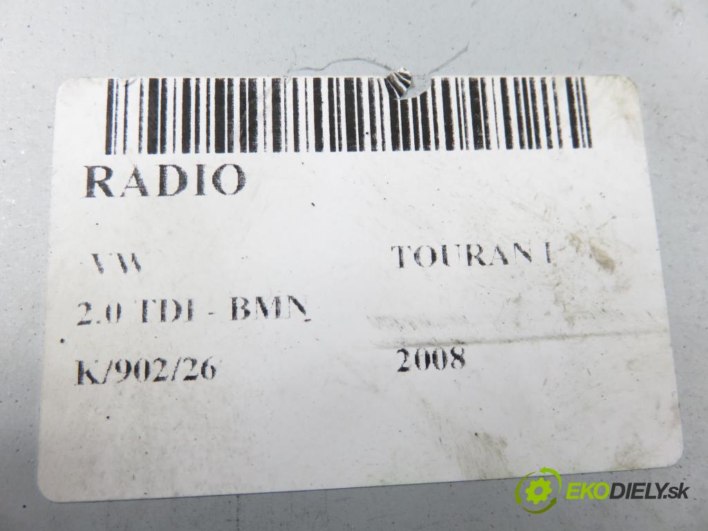 VW TOURAN (1T1, 1T2) MINIVAN 2008 125,00 2.0 TDI - BMN 1968,00 RADIO CD 1K0035186AD