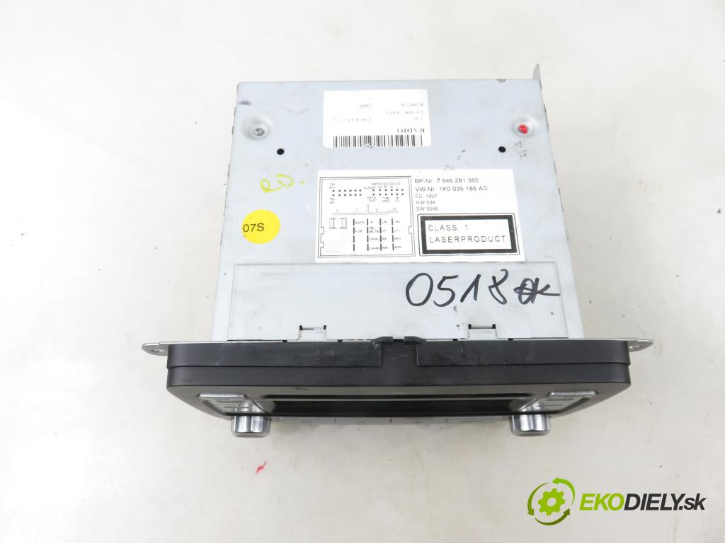 VW TOURAN (1T1, 1T2) MINIVAN 2008 125,00 2.0 TDI - BMN 1968,00 RADIO CD 1K0035186AD