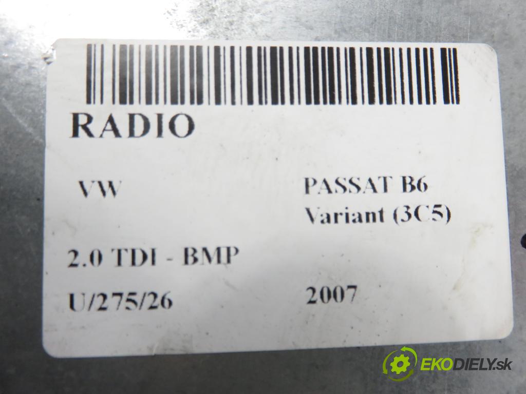 VW PASSAT B6 Variant (3C5) KOMBI 2007 103,00 2.0 TDI PD 8V 140 - BMP 1968,00 RADIO CD 1K0035186T