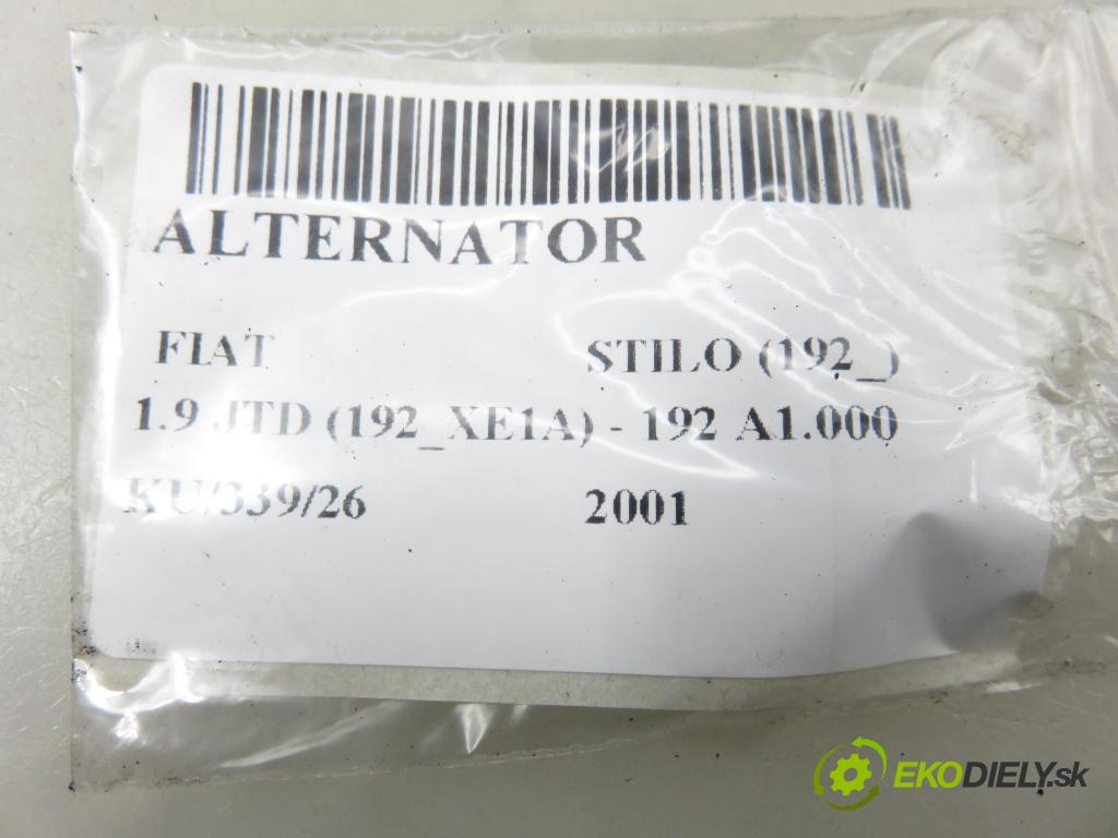 FIAT STILO (192_) HB 2001 85,00 1.9 JTD (192_XE1A) - 192 A1.000 1910,00 Alternátor 46748353 ; 63321507 (Alternátor)