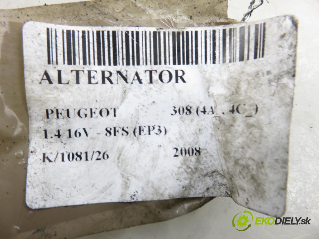 PEUGEOT 308 (4A_, 4C_) HB 2008 70,00 1.4 16V - 8FS (EP3) 1397,00 Alternátor 2605106A ; TG12C059 ; 208029016 (Alternátor)