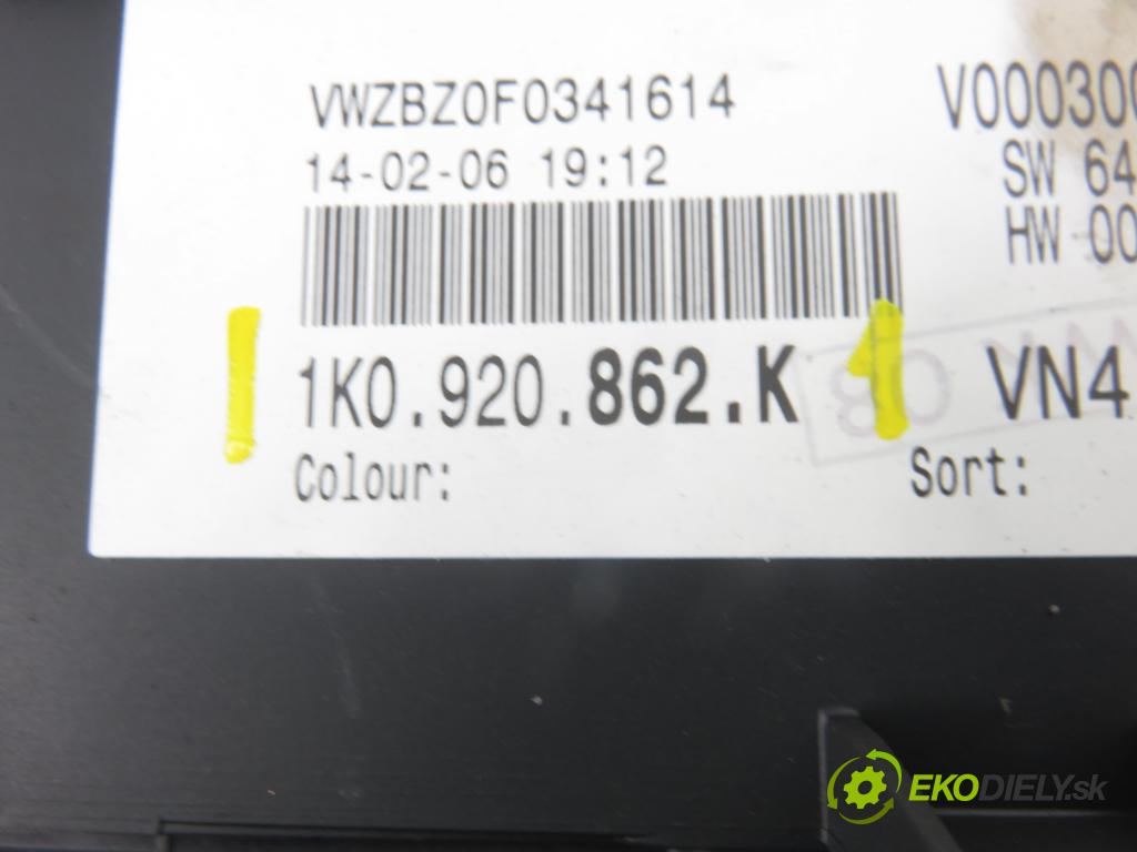 VW GOLF PLUS (5M1, 521) MINIVAN 2006 103,00 2.0 TDI 16V - BKD 1968,00 prístrojovka elektrický 1K0920862K ; VP6V1F10849HD
