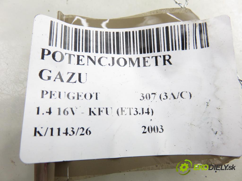 PEUGEOT 307 (3A/C) HB 2003 65,00 1.4 16V - KFU (ET3J4) 1360,00 potenciometr plynového pedálu 0280752251 ; 9646702180 ; F00C3E2429 (Potenciometr plynového pedálu)