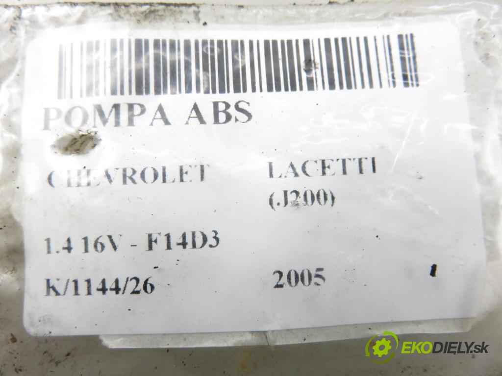 CHEVROLET LACETTI (J200) HB 2005 70,00 1.4 16V - F14D3 1399,00 Pumpa ABS 0265216874 ; 96549743 ; 96549743JB (Pumpa ABS)