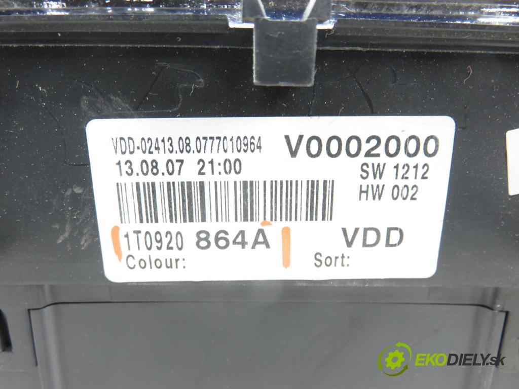 VW CADDY III Variant (2KB, 2KJ, 2CB, 2CJ) KOMBIVAN 2007 77,00 1.9 TDI PD 105 1896,00 prístrojovka elektrický 1T0920864A