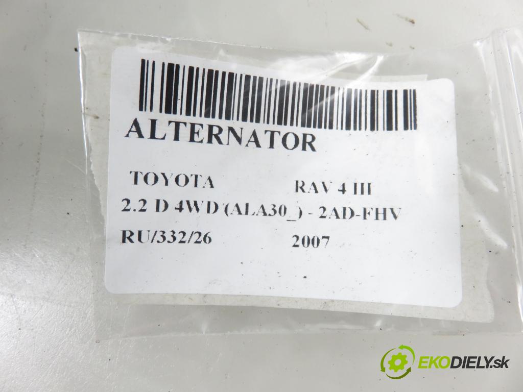 TOYOTA RAV 4 III (_A3_) SUV 2007 130,00 2.2 D 4WD (ALA30_) - 2AD-FHV 2231,00 Alternátor A6063 (Alternátor)