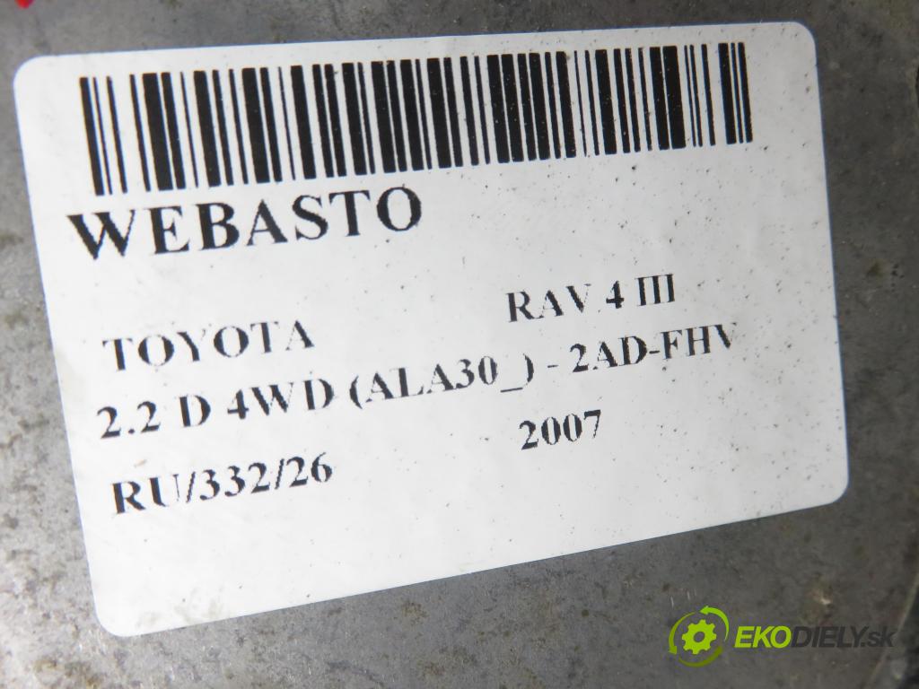 TOYOTA RAV 4 III (_A3_) SUV 2007 130,00 2.2 D 4WD 177 - 2AD-FHV 2231,00 Webasto 25228205 ; 136153FA (Webasto (nezávislé kúrenie))