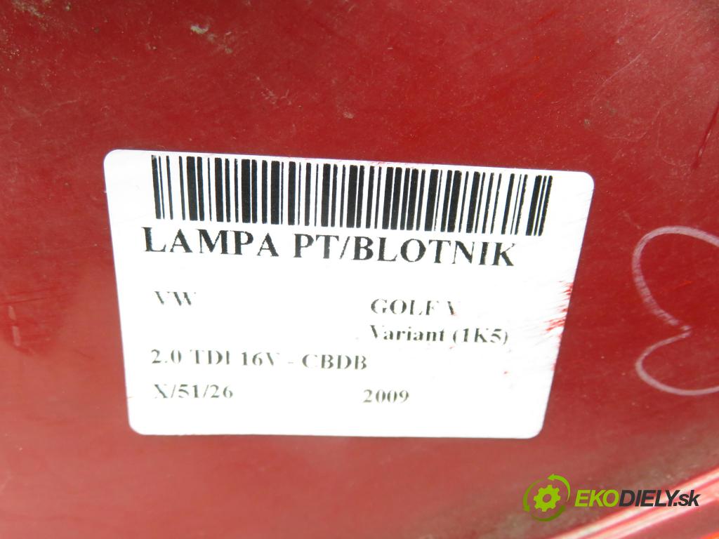 VW GOLF V Variant (1K5) KOMBI 2009 103,00 2.0 TDI 16V - CBDB 1968,00 Svetlo pravé zadné 1K9945096D ; 1K9945112A