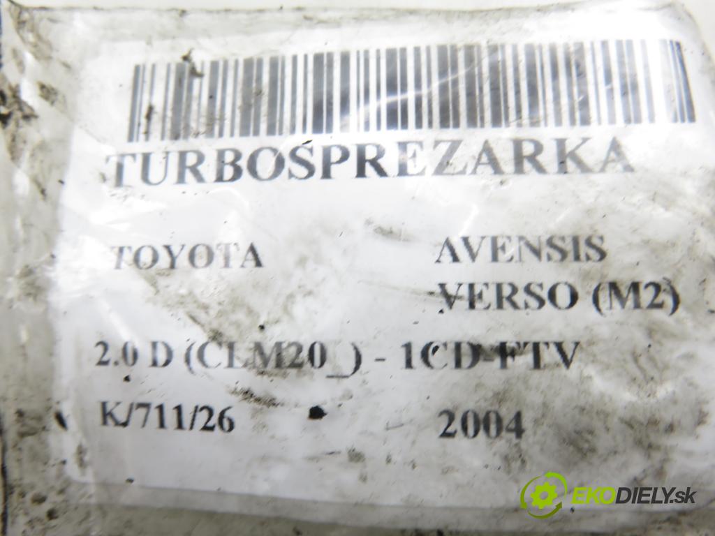 TOYOTA AVENSIS VERSO (_M2_) MINIVAN 2004 85,00 2.0 D (CLM20_) - 1CD-FTV 1995,00 RYCHLONABÍJEČKA: 1720127030 (Kompletní turbodmychadlo)
