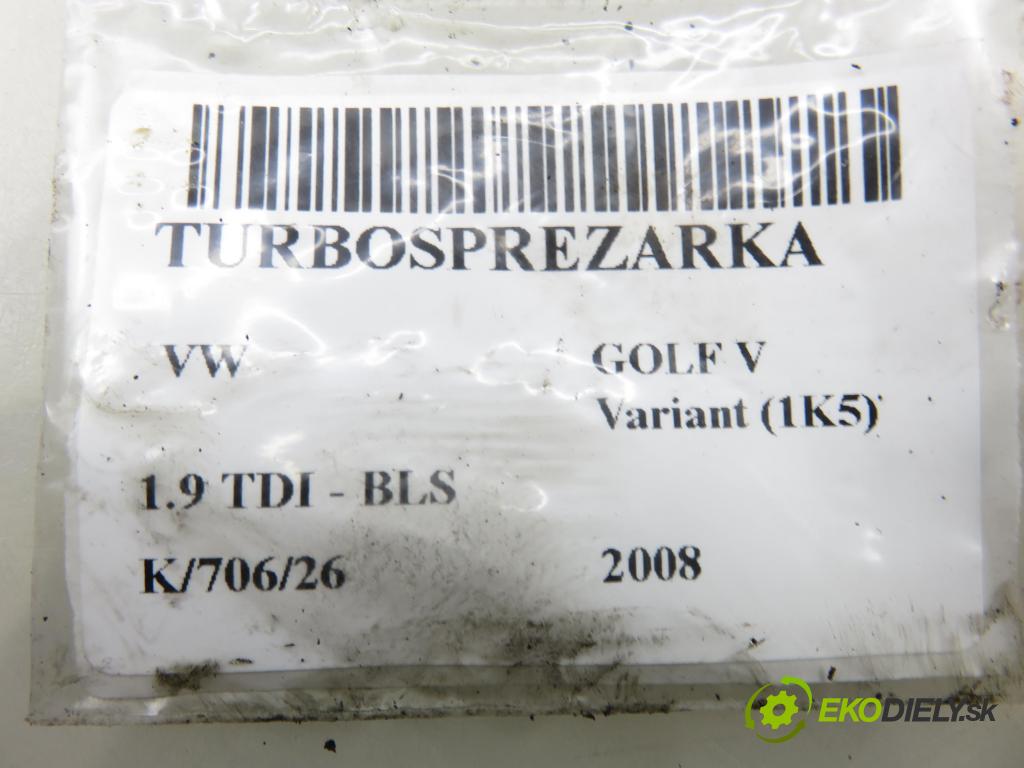 VW GOLF V Variant (1K5) KOMBI 2008 77,00 1.9 TDI - BLS 1896,00 RYCHLONABÍJEČKA: 03G253014M (Kompletní turbodmychadlo)