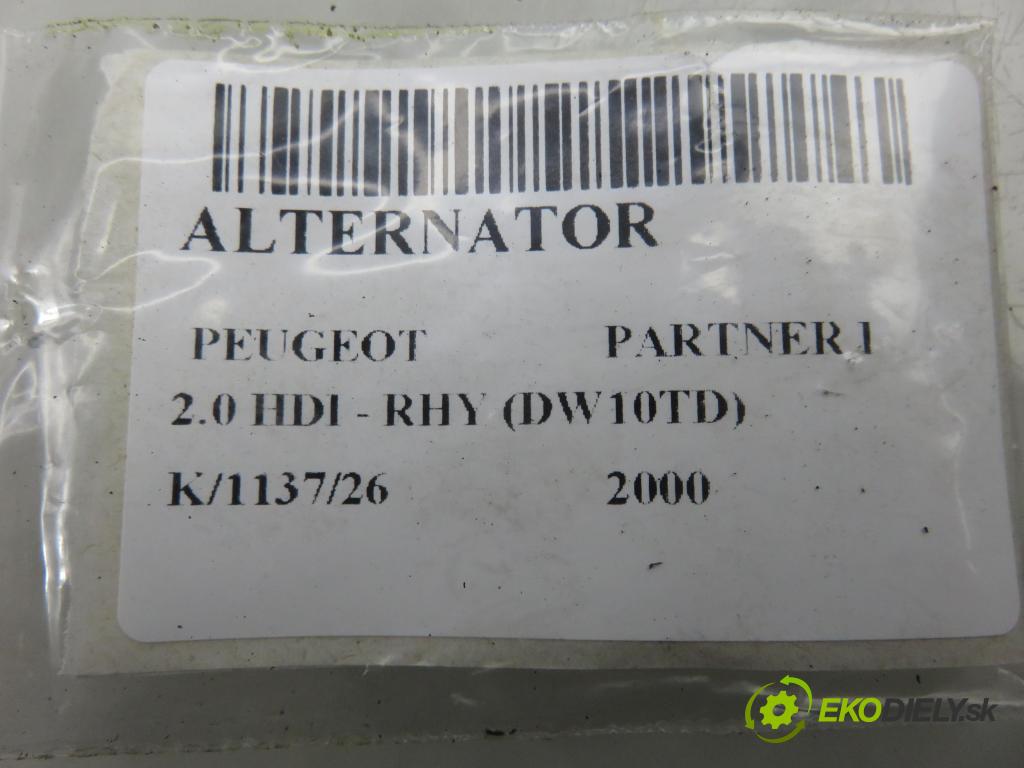 PEUGEOT PARTNER Combispace (5F) KOMBIVAN 2000 66,00 2.0 HDI - RHY (DW10TD) 1997,00 Alternátor 9640878780 (Alternátor)