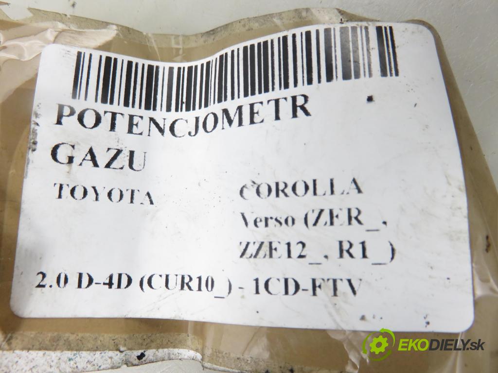 TOYOTA COROLLA Verso (ZER_, ZZE12_, R1_) MINIVAN 2005 85,00 2.0 D-4D (CUR10_) - 1CD-FTV 1995,00 Potenciometer plynu  8928152021 ; 1983003041 (Potenciometer plynového pedálu)