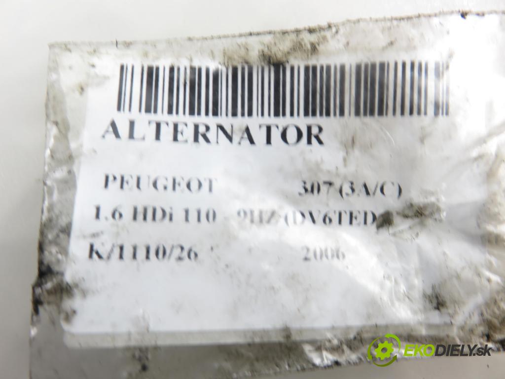 PEUGEOT 307 (3A/C) HB 2007 80,00 1.6 HDi 110 1560,00 Alternátor 9646321880 ; 0124525035 (Alternátor)