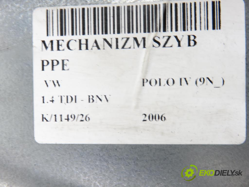 VW POLO (9N_) HB 2006 59,00 1.4 TDI - BNV 1422,00 Mechanizmus okien 6Y2959801