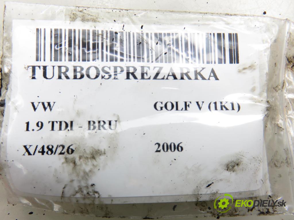 VW GOLF V (1K1) HB 2006 66,00 1.9 TDI - BRU 1896,00 Turbodúchadlo 03G253014F (Turbodúchadlo (kompletné))
