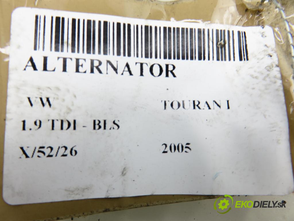 VW TOURAN (1T1, 1T2) MINIVAN 2005 77,00 1.9 TDI - BLS 1896,00 Alternátor 021903026L (Alternátor)
