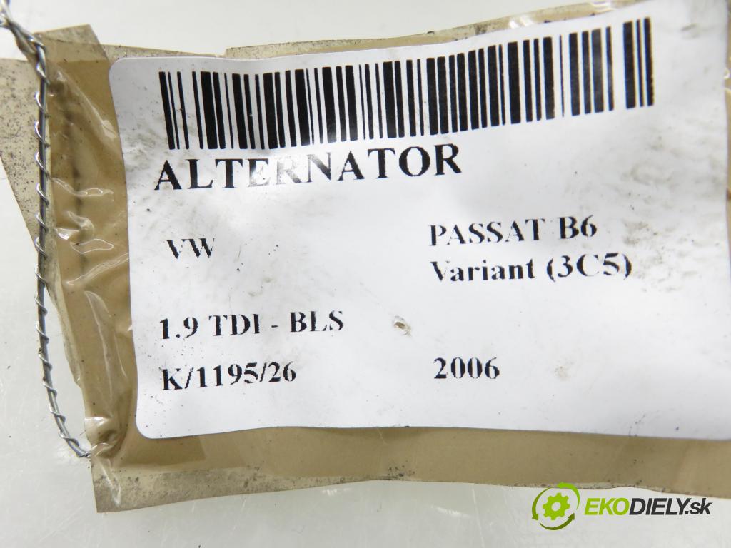 VW PASSAT B6 Variant (3C5) KOMBI 2006 77,00 1.9 TDI - BLS 1896,00 Alternátor 021903026L ; 2542783D (Alternátor)