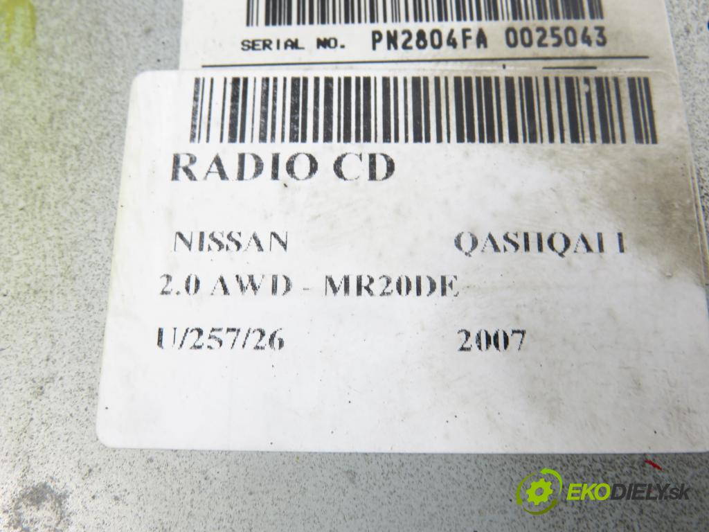 NISSAN QASHQAI / QASHQAI +2 I (J10, JJ10) CROSSOVER 2007 104,00 2.0 AWD - MR20DE 1997,00 RADIO CD 28185JD400