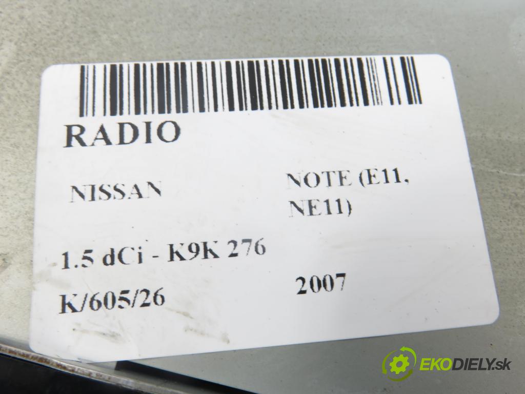 NISSAN NOTE (E11, NE11) HB 2007 63,00 1.5 dCi - K9K 276 1461,00 RADIO CD 7645387318