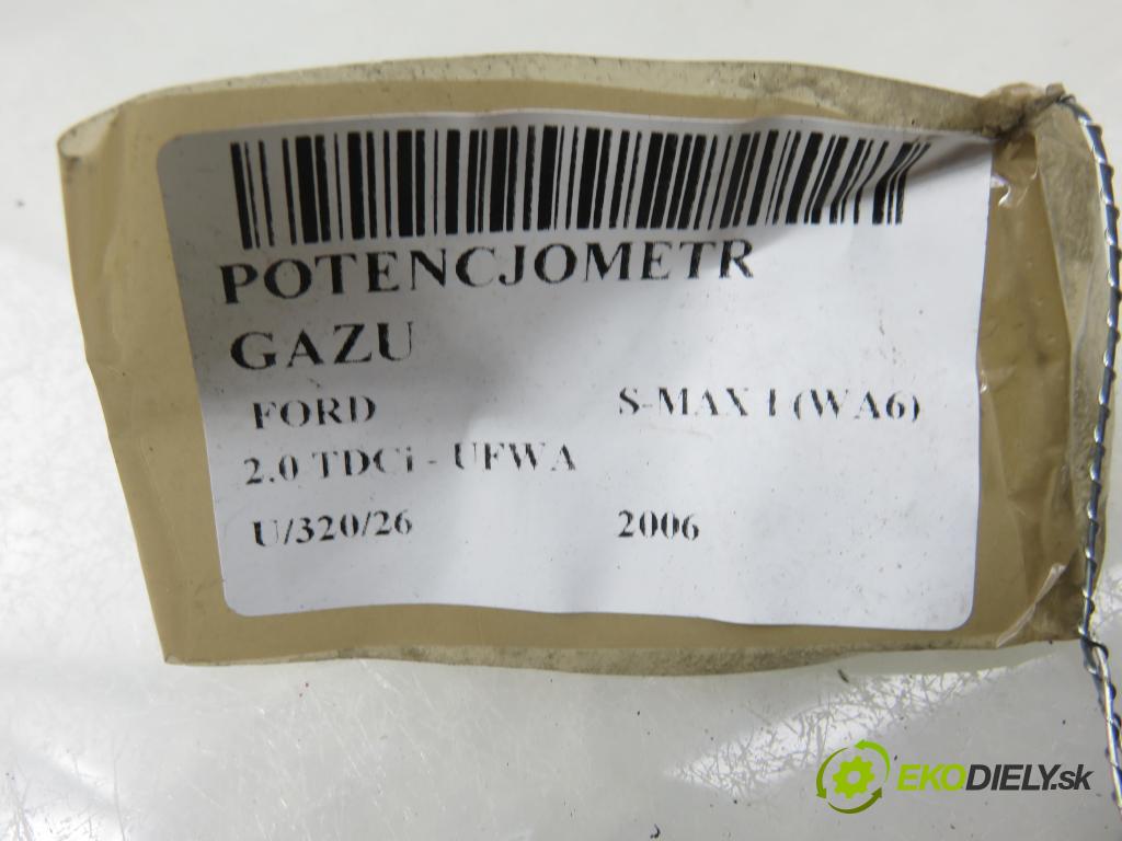 FORD S-MAX (WA6) MINIVAN 2006 103,00 2.0 TDCi - UFWA 1997,00 Potenciometer plynu 6G929F836JC ; 6PV00922010 (Potenciometer plynového pedálu)