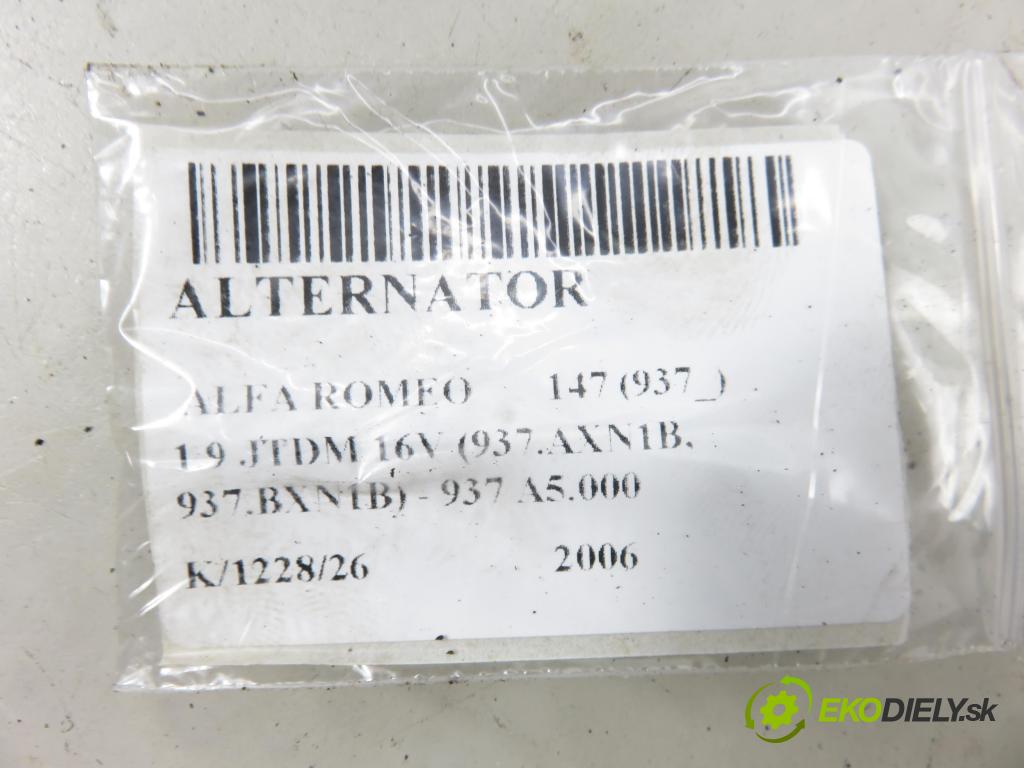 ALFA ROMEO 147 (937_) HB 2006 110,00 1.9 JTDM 16V (937.AXN1B, 937.BXN1B) - 937 A5.000 1910,00 Alternátor 46782213 ; 63321826 (Alternátor)