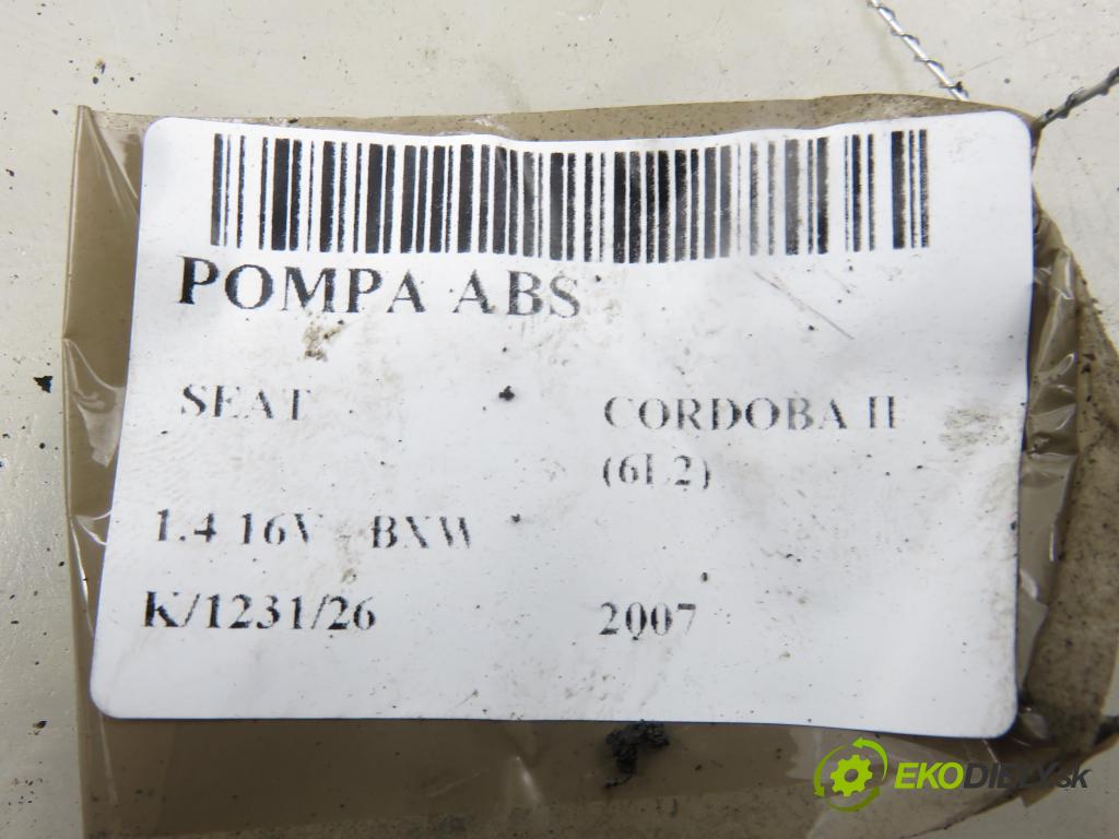 SEAT CORDOBA (6L2) SEDAN 2007 63,00 1.4 16V - BXW 1390,00 Pumpa ABS 0265800511 ; 6Q097379AF ; 6Q0614517S (Pumpa ABS)