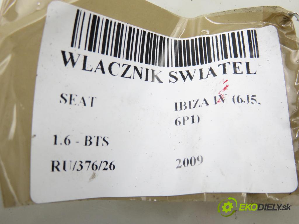 SEAT IBIZA IV (6J5, 6P1) HB 2009 77,00 1.6 - BTS 1598,00 prepínač svetlá 6J1941531AL
