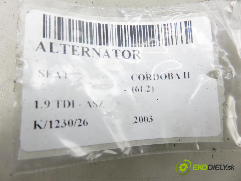 SEAT CORDOBA (6L2) SEDAN 2003 96,00 1.9 TDI - ASZ 1896,00 Alternátor 038903023L ; 0124325001 (Alternátor)