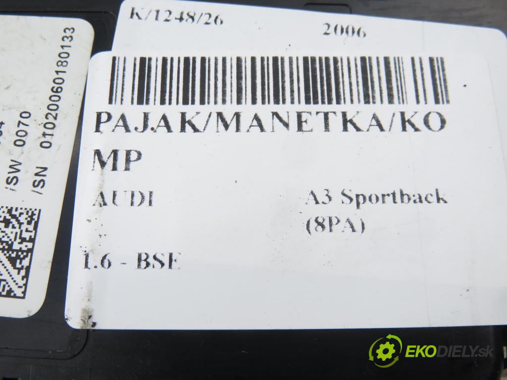 AUDI A3 Sportback (8PA) HB 2006 75,00 1.6 - BSE 1595,00 PAKA/ŘAZENÍ/SADA: 8P0907137BG ; 1K0959653D ; 1K0953549AH