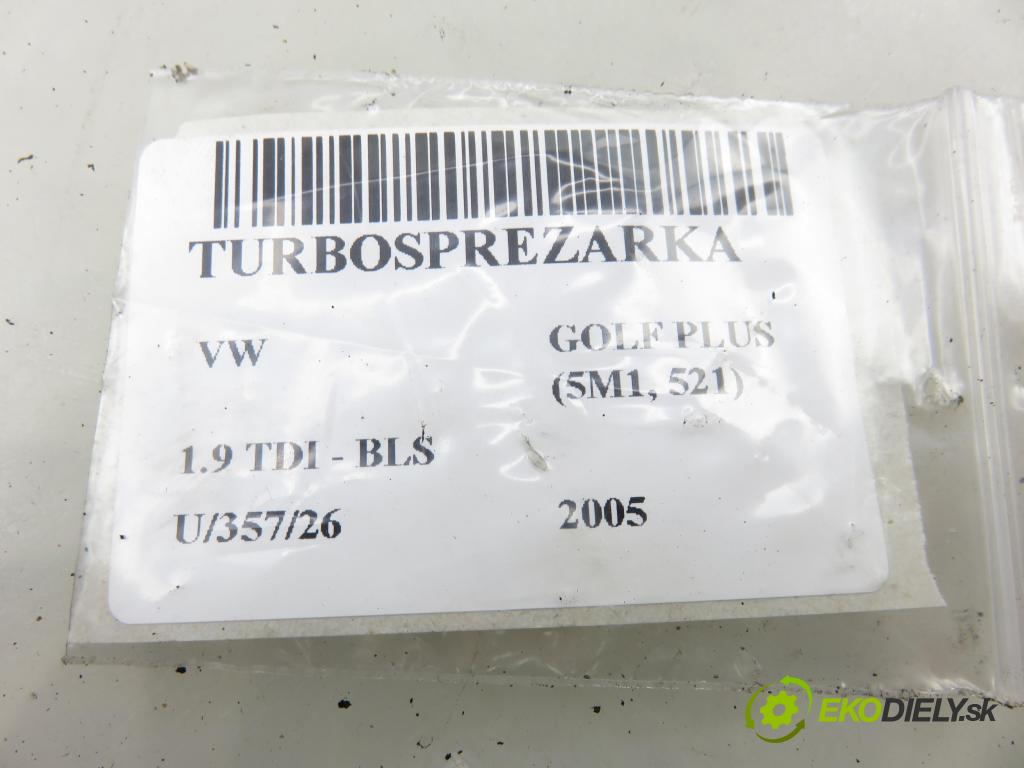 VW GOLF PLUS (5M1, 521) MINIVAN 2005 77,00 1.9 TDI - BLS 1896,00 RYCHLONABÍJEČKA: 03G253019K (Kompletní turbodmychadlo)