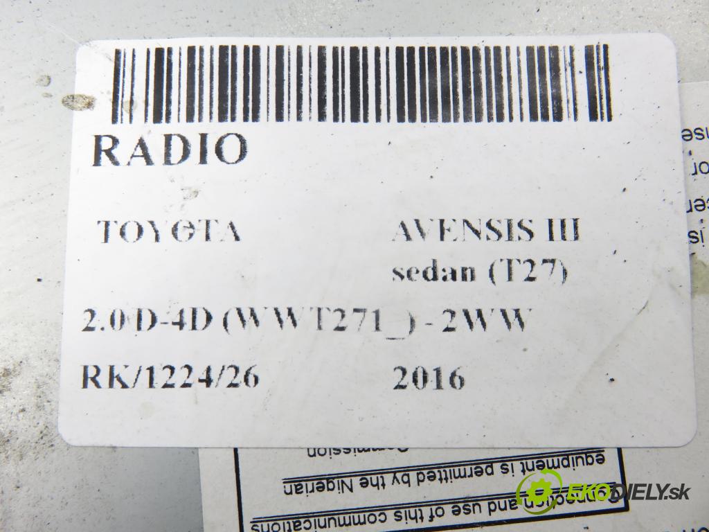TOYOTA AVENSIS sedan (_T27_) SEDAN 2016 105,00 2.0 D-4D (WWT271_) - 2WW 1995,00 RADIO 8614005200