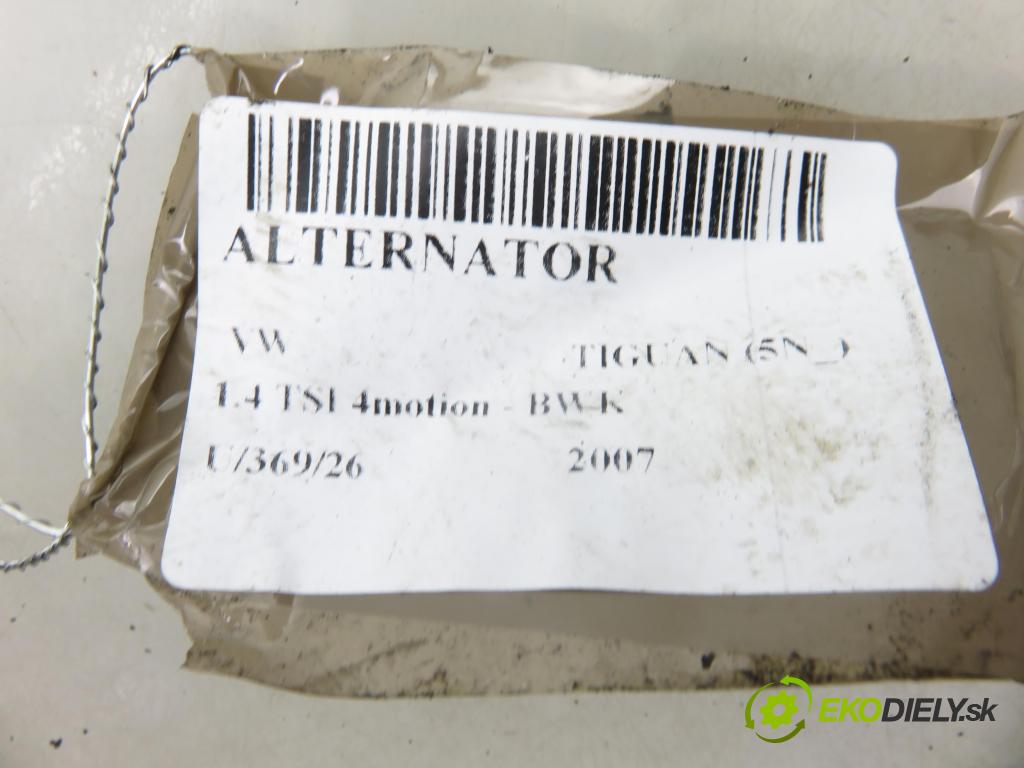 VW TIGUAN (5N_) SUV 2007 110,00 1.4 TSI 4motion - BWK 1390,00 Alternátor 0124525093 ; 03C903023A (Alternátor)