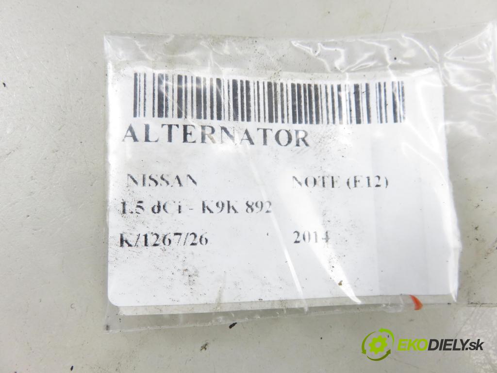 NISSAN NOTE (E12) MINIVAN 2014 66,00 1.5 dCi - K9K 892 1461,00 Alternátor 231003VDIA ; A3TJ4081ZE (Alternátor)