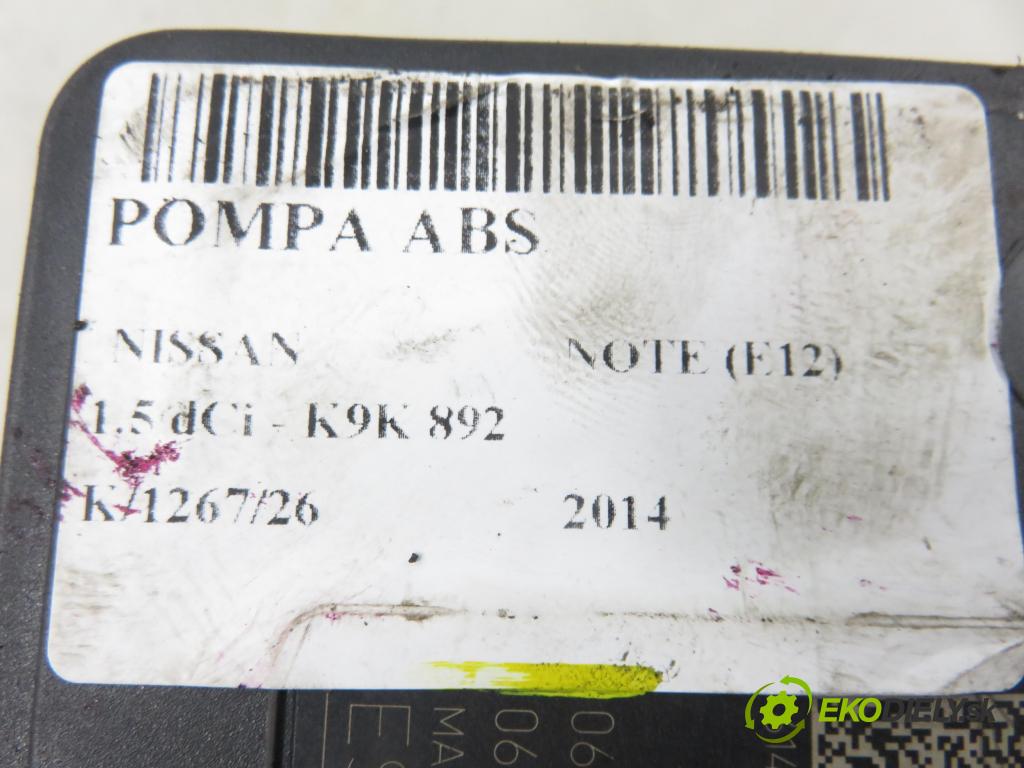 NISSAN NOTE (E12) MINIVAN 2014 66,00 1.5 dCi - K9K 892 1461,00 pumpa ABS 06210969333 ; 476603VU0B ; 06210228424 (Pumpa ABS)