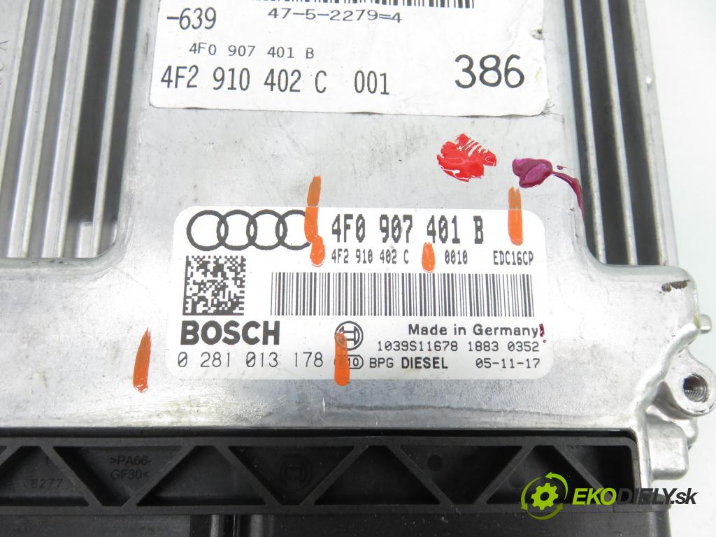 AUDI A6 Avant (4F5, C6) KOMBI 2005 132,00 2.7 TDI - BPP 2698,00 Riadiaca jednotka Motor 4F0907401B ; 4F2910402C ; 0281013178