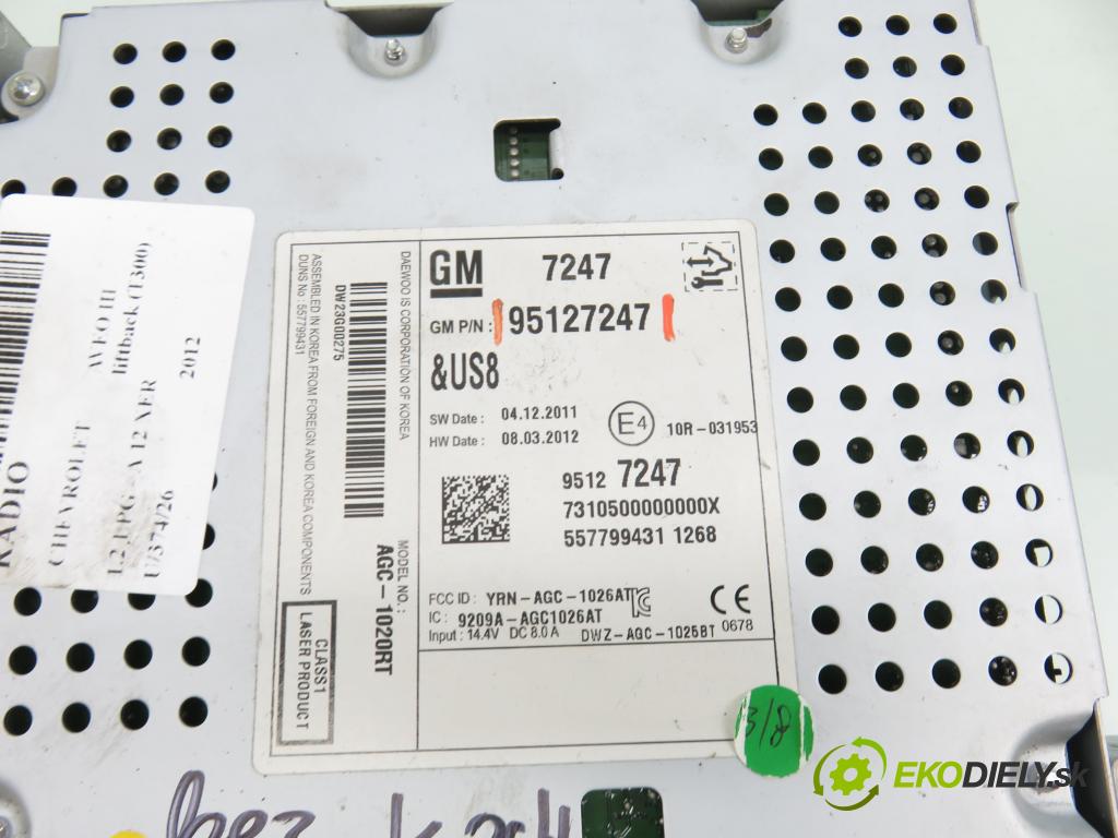 CHEVROLET AVEO liftback (T300) HB 2012 63,00 1.2 LPG - A 12 XER 1229,00 RADIO CD 95127247