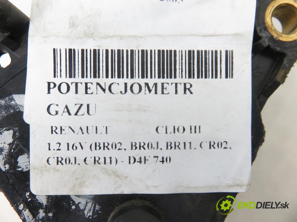 RENAULT CLIO III (BR0/1, CR0/1) HB 2005 55,00 1.2 16V 75 - D4F 740 1149,00 potenciometr plynového pedálu 8200297335A (Potenciometr plynového pedálu)