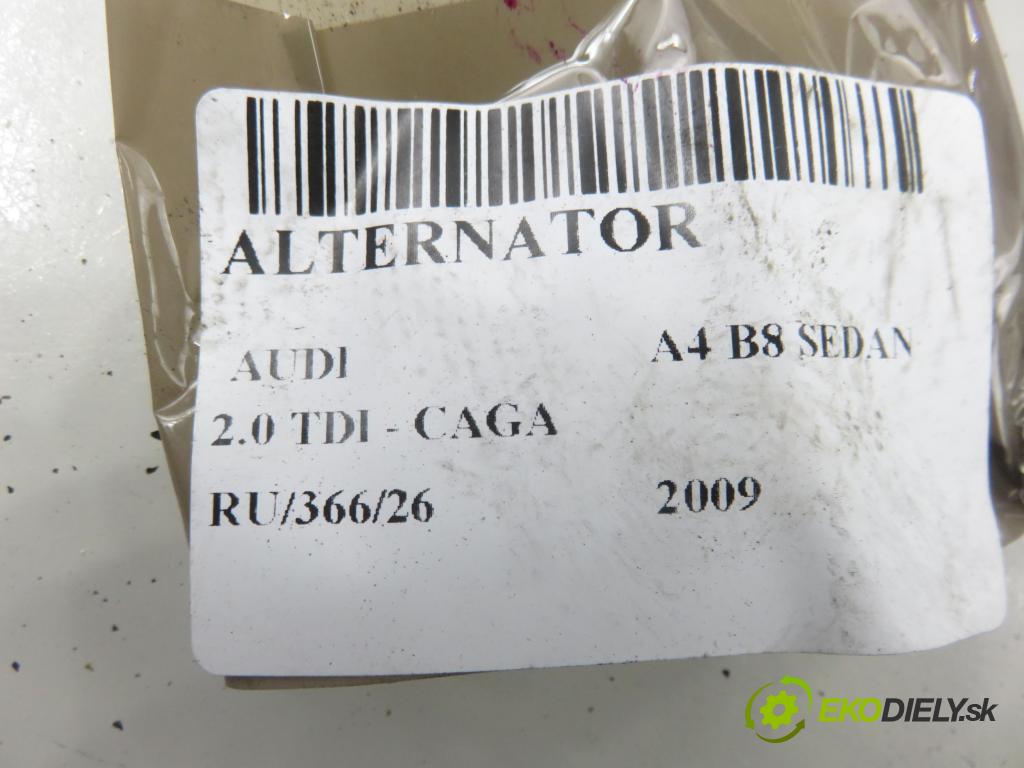 AUDI A4 (8K2, B8) SEDAN 2009 105,00 2.0 TDI - CAGA 1968,00 Alternátor 03G903016E ; 0124525114 (Alternátor)