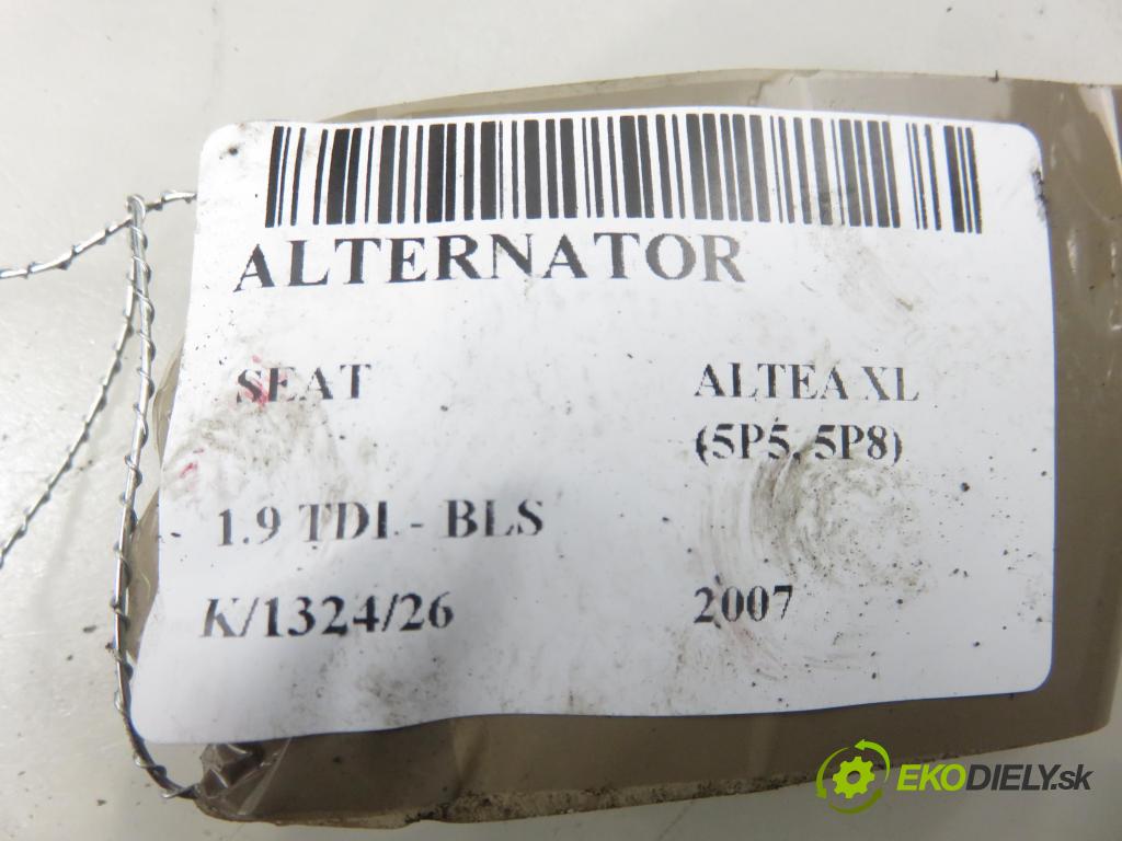 SEAT ALTEA XL (5P5, 5P8) MINIVAN 2007 77,00 1.9 TDI - BLS 1896,00 Alternátor 0124525091 ; 06F903023F (Alternátor)