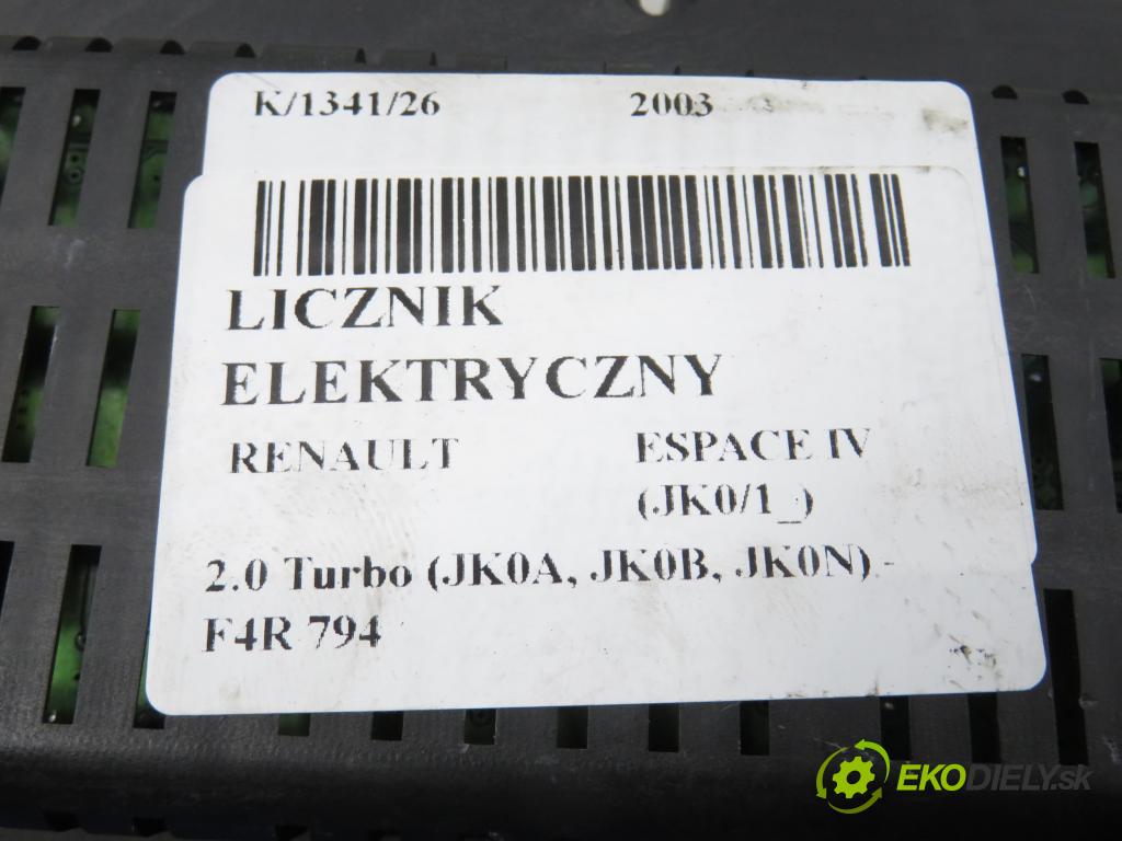RENAULT ESPACE IV (JK0/1_) MINIVAN 2003 120,00 2.0 Turbo (JK0A, JK0B, JK0N) - F4R 794 1998,00 prístrojovka elektrický 8200030530