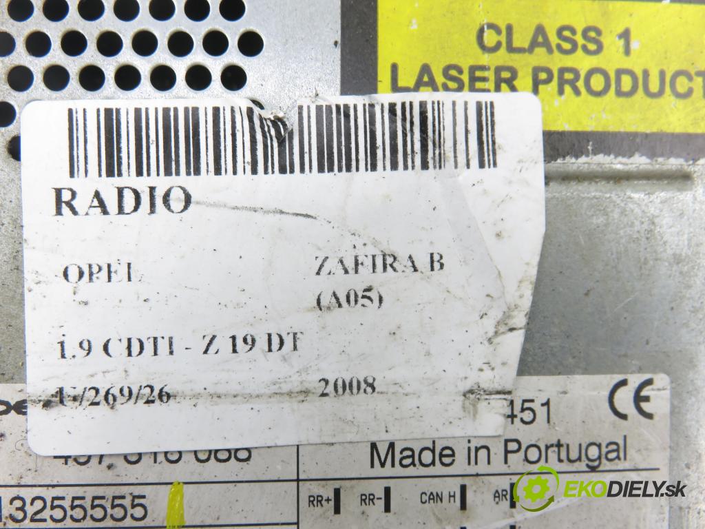 OPEL ZAFIRA B (A05) MINIVAN 2008 88,00 1.9 CDTI - Z 19 DT 1910,00 RADIO CD 13255555 ; 13275077