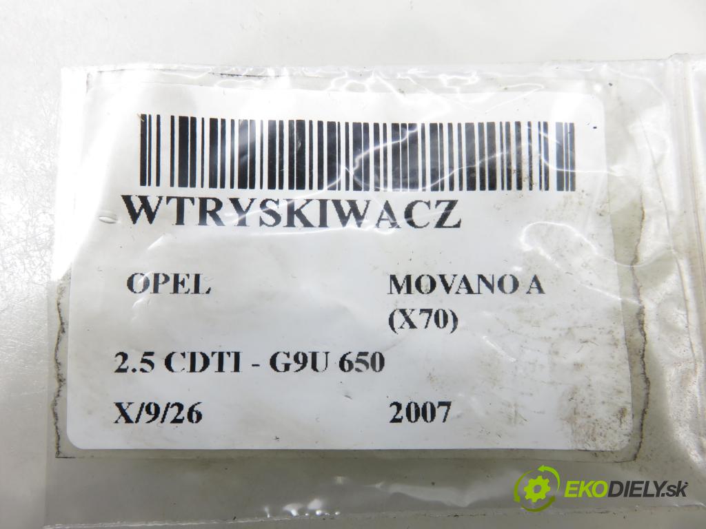 OPEL MOVANO Platforma / podwoyie (X70) KABINA/PLATFORMA 2007 0,00 2.5 CDTI - G9U 650 2464,00 vstřikovač 0445110265 ; H82484403 (Vstřikovač paliva)