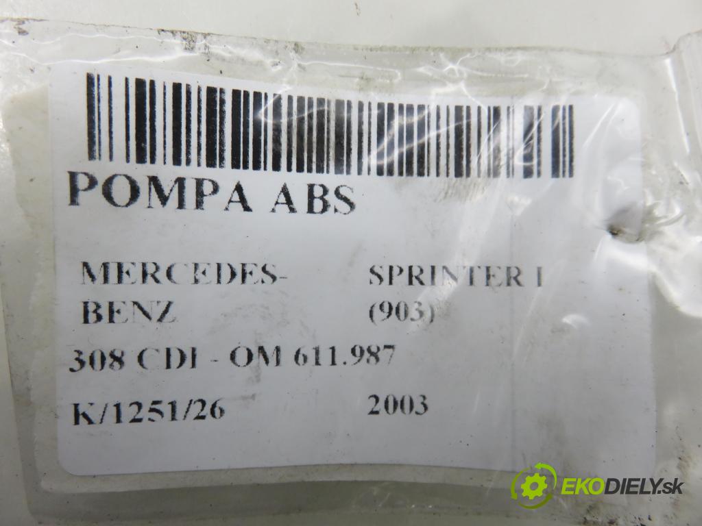 MERCEDES-BENZ SPRINTER 3-t Skrzynia (903) FURGON 2003 60,00 308 CDI - OM 611.987 2148,00 Pumpa ABS 0265950098 ; 0004466889 ; 0265225224 (Pumpa ABS)