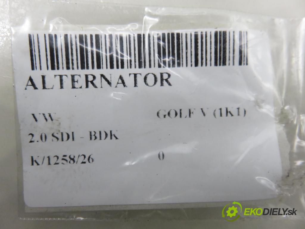 VW GOLF V (1K1) HB 2004 55,00 2.0 SDI - BDK 1968,00 Alternátor 06F903023C (Alternátor)