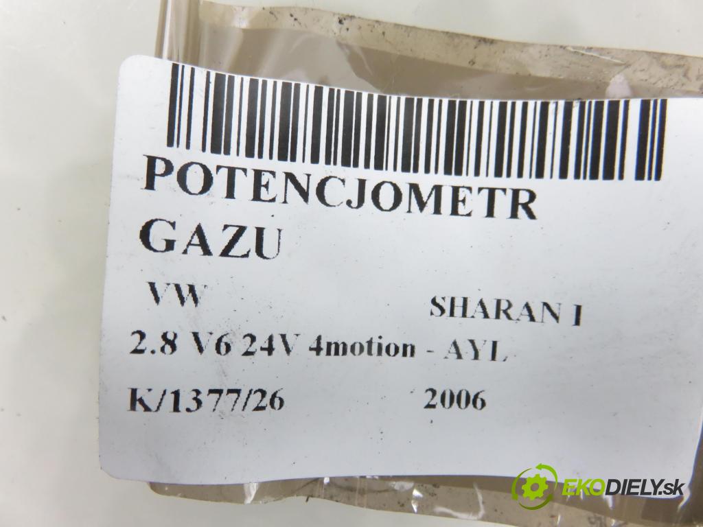 VW SHARAN (7M8, 7M9, 7M6) MINIVAN 2006 150,00 2.8 V6 24V 4motion - AYL 2792,00 potenciometr plynového pedálu 7M3723507C ; YM219F836EC (Potenciometr plynového pedálu)